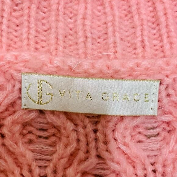 Vita Grace Mohair Wool Blend Pink and Tan Women's Cardigan Sweater - Picture 4 of 9